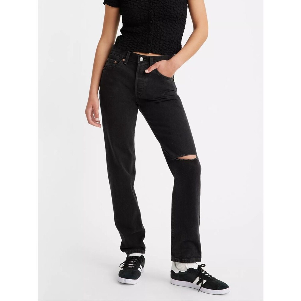 NWT Levi’s 501 ’81 Black Distressed Straight Leg Jeans Size 25x33